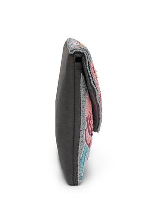 Kooky grey & multi quirky bead work cotton canvas sling bag 9