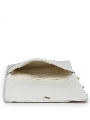 Lush white & multi floral patch work embellished cotton canvas sling bag 7