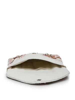 Lush white , pastel pink & gold abstract embellished cotton canvas sling bag 7