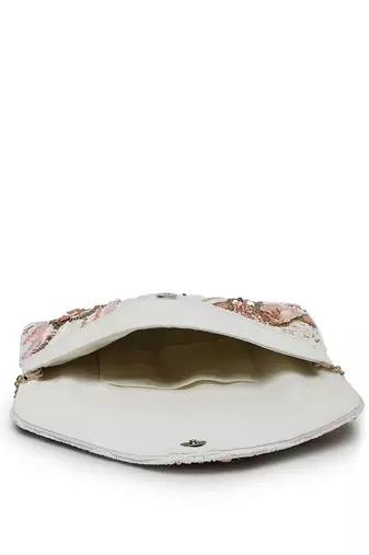 Lush white , pastel pink & gold abstract embellished cotton canvas sling bag