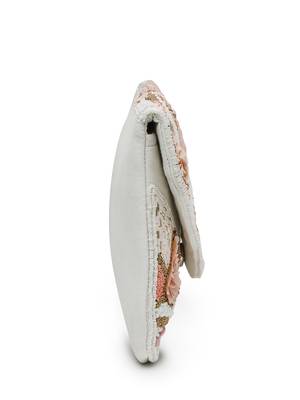 Lush white , pastel pink & gold abstract embellished cotton canvas sling bag 9