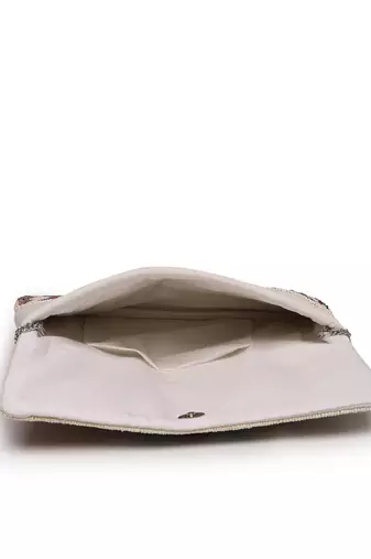 kooky ivory & multi fret embellished cotton canvas sling bag