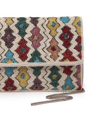 kooky ivory & multi fret embellished cotton canvas sling bag 8