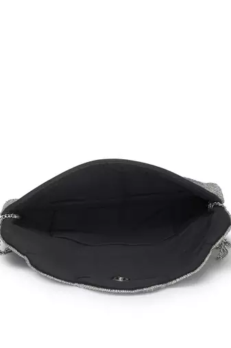 Kooky silver & oceanside spectrum embellished cotton canvas sling bag