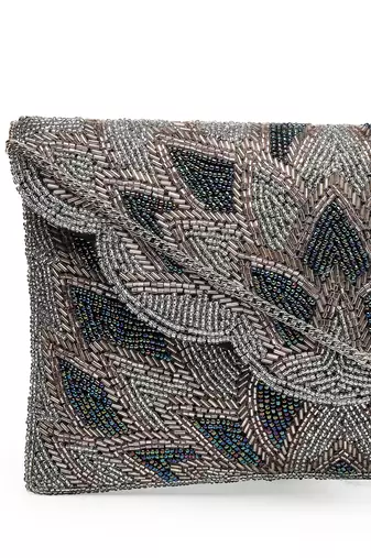 Kooky silver & oceanside spectrum embellished cotton canvas sling bag