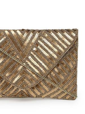 kooky gold chevron sequinned embellished satin sling bag 7
