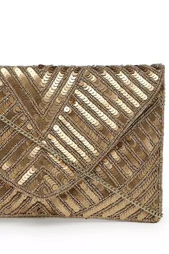 kooky gold chevron sequinned embellished satin sling bag