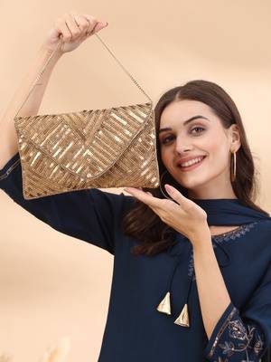 kooky gold chevron sequinned embellished satin sling bag 9