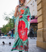 Vsaree Green Silk Crepe Digital Printed Saree With Blouse For Women