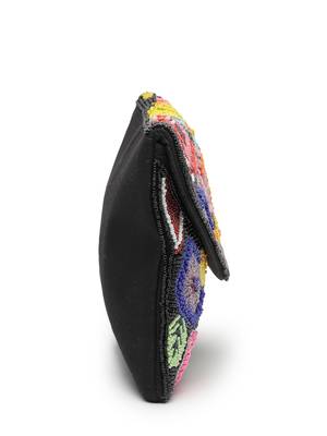 Boho black & multi floral bead work cotton canvas sling bag 9
