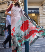 Vsaree Light Grey Silk Crepe Digital Printed Saree With Blouse For Women