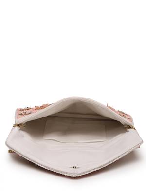 lush baby pink, white & champagne floral embellished cotton canvas sling bag 7