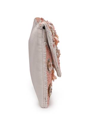 lush baby pink, white & champagne floral embellished cotton canvas sling bag 10