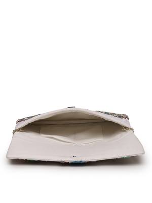 Tribal white & multi ethnic motifs embellished cotton canvas sling bag 6