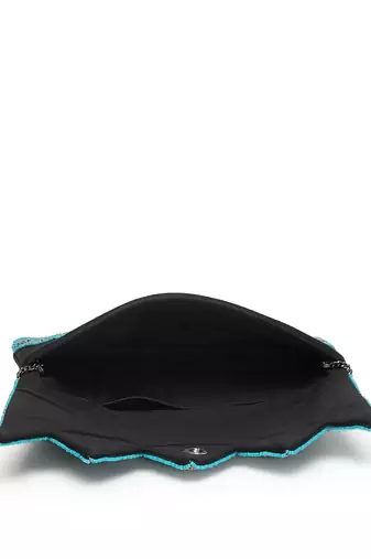 tribal turquoise blue & copper chevron embellished cotton canvas sling bag