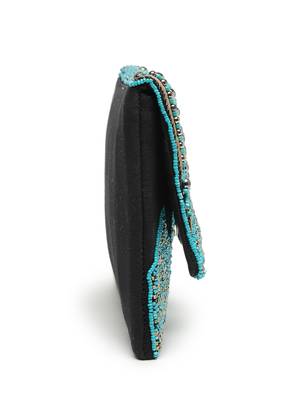 tribal turquoise blue & copper chevron embellished cotton canvas sling bag 9