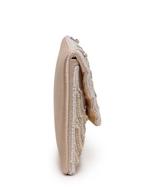 tribal ivory & champagne scale & paisely embellished satin sling bag 9
