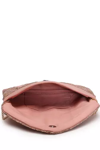 Kooky dusty pink, pale gold & copper lane's net sequinned cotton canvas sling bag