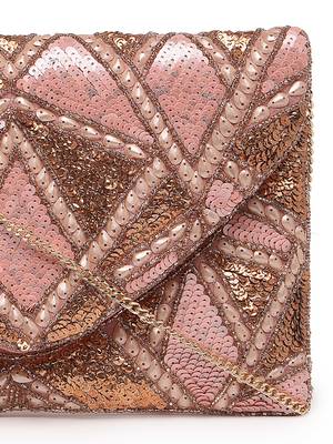 Kooky dusty pink, pale gold & copper lane's net sequinned cotton canvas sling bag 7