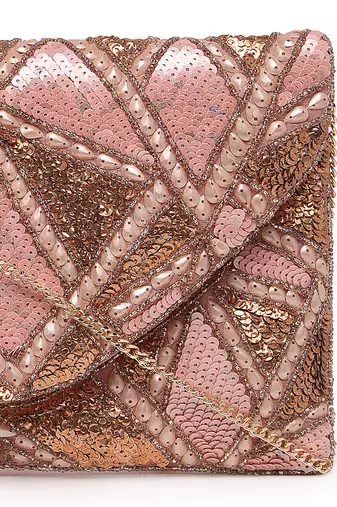 Kooky dusty pink, pale gold & copper lane's net sequinned cotton canvas sling bag