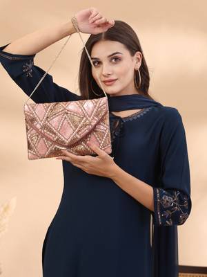 Kooky dusty pink, pale gold & copper lane's net sequinned cotton canvas sling bag 9