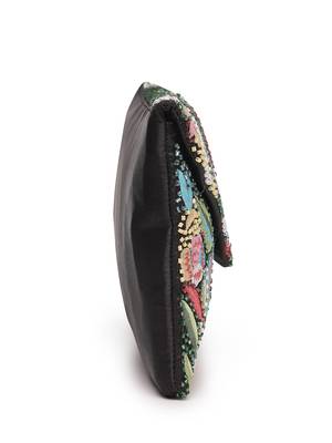Boho black & multi floral embellished satin sling bag 9