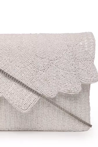 Kooky white spectrum bead work cotton canvas sling bag