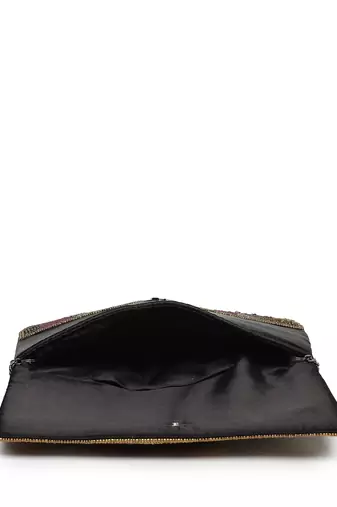 kooky copper, plum & silver abstract embellished satin sling bag