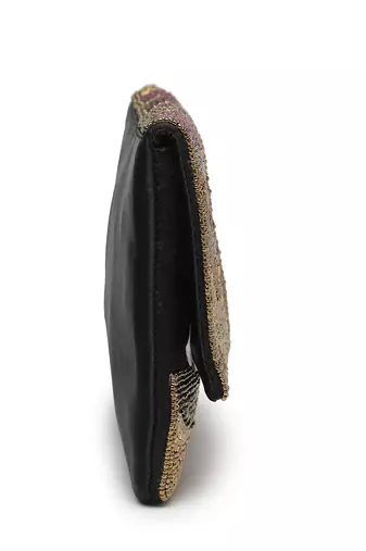 kooky copper, plum & silver abstract embellished satin sling bag