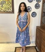 Blue cotton block printed dress