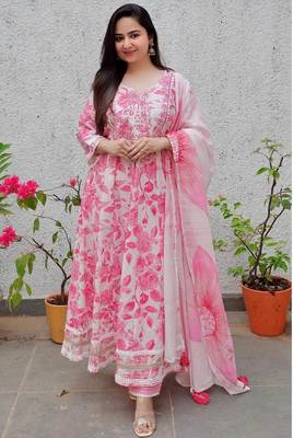 Rayon embroidery anrakali kurti with pant and dupatta 1