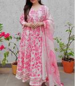 Rayon embroidery anrakali kurti with pant and dupatta