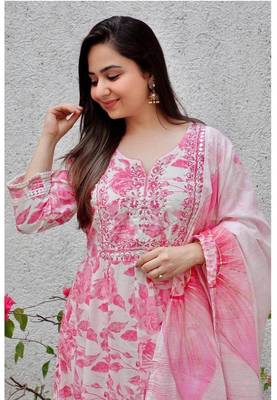 Rayon embroidery anrakali kurti with pant and dupatta 4