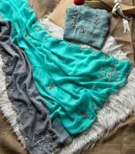 Skyblue soft georgette saree with fully handwork arco saree with unstitched blouse