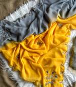 Yellow soft georgette saree with fully handwork arco saree with unstitched blouse