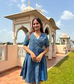 Indigo cotton block printed dress