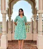 Sea green cotton block printed dress