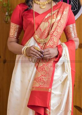 White Silk Blend Woven Bangali Style Saree 4