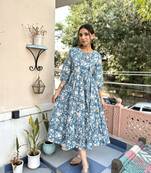 Grey cotton block printed dress