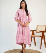 Pink cotton block printed dress
