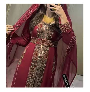 Grand Maroon Maroon Kaftan Gown with Heavy Gold Zari Work & Hijab | Luxury Event Dress 2