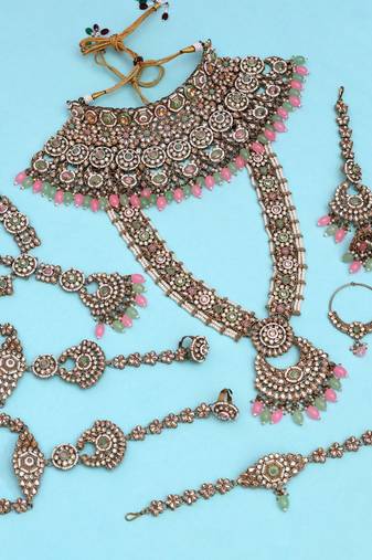 Pink & pista green color kundan dulhan set