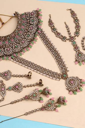 Pink & pista green color kundan dulhan set