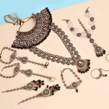 Maroon & green color meena work kundan dulhan set 1