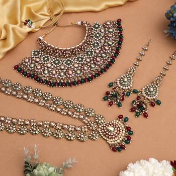 Maroon & green color meena work kundan dulhan set 3