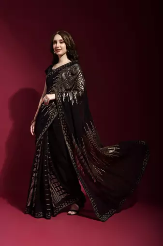 Georgette sequence work saree
