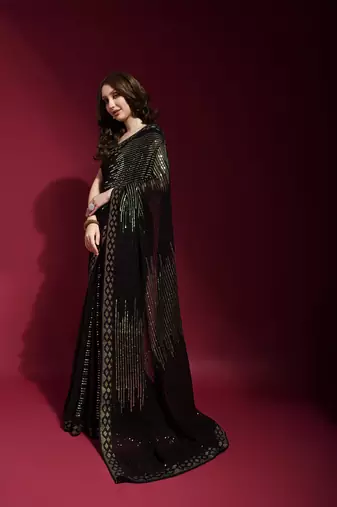 Georgette sequence work saree