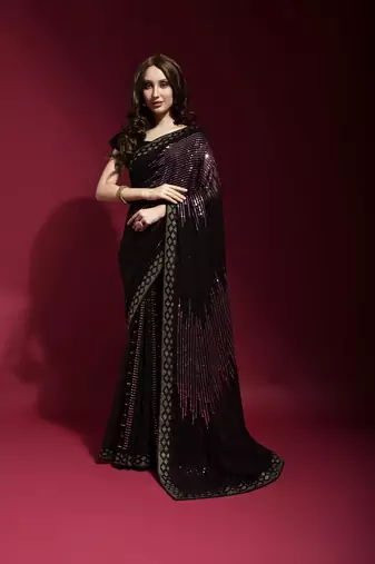 Georgette sequence work saree