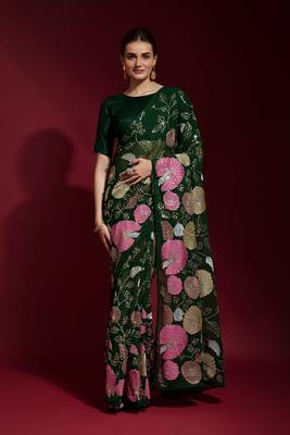 Georgette floral sequence work saree 1