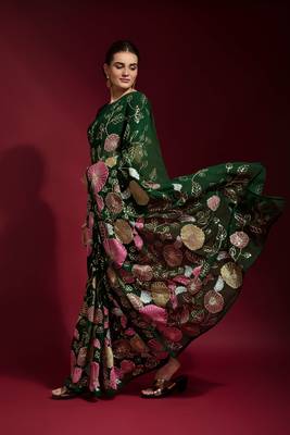 Georgette floral sequence work saree 2